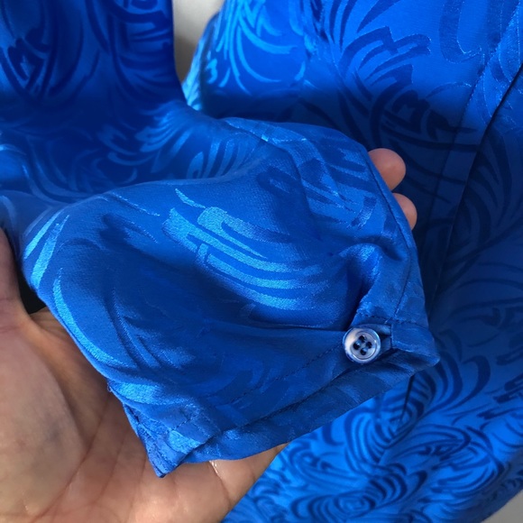 VTG 80s Lauren Alexandra Blue Silk Faux Wrap Dress - Picture 7 of 11